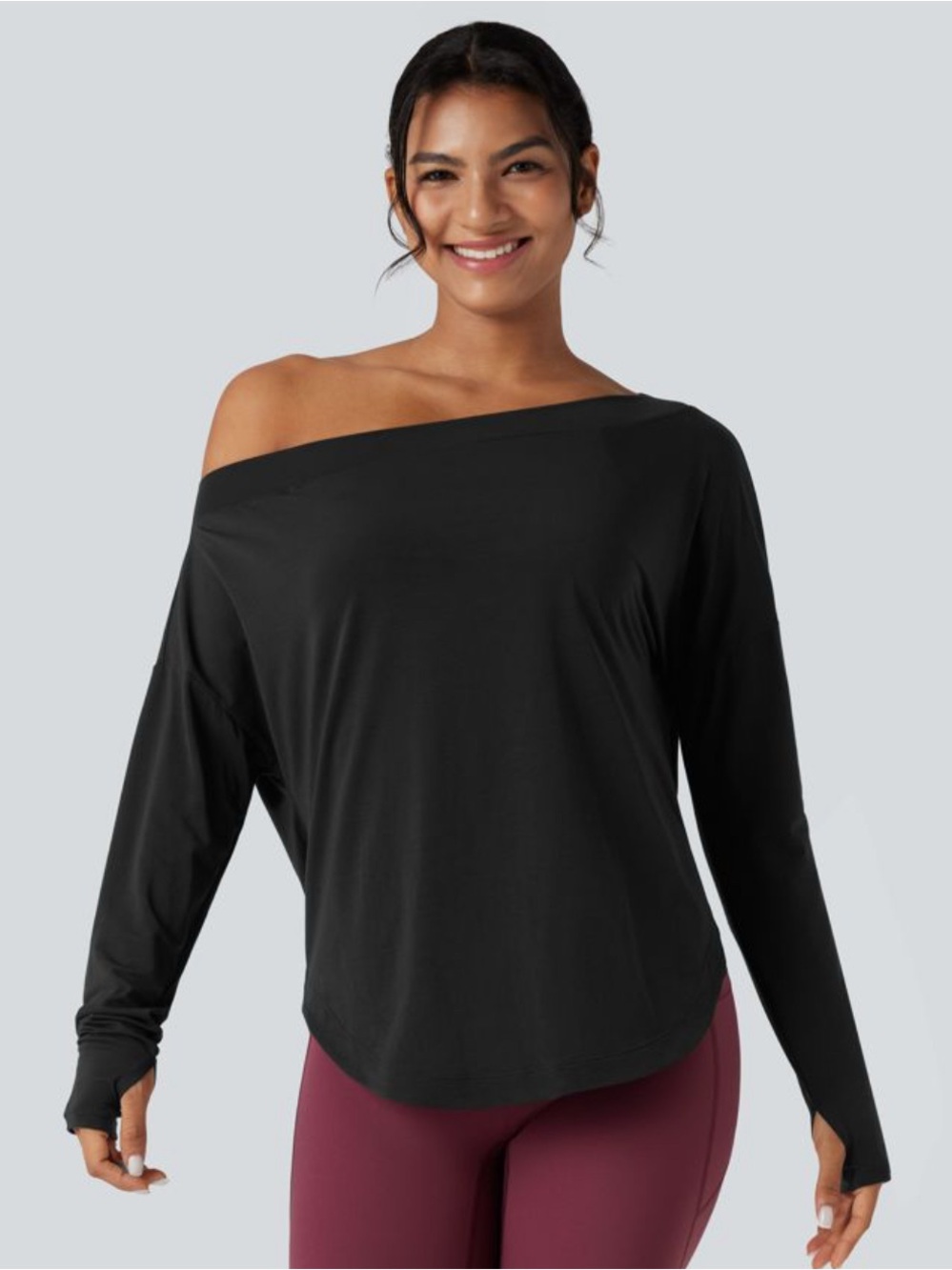 HALARA Black Off-Shoulder Long Sleeve Top